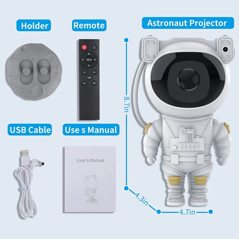 Astronaut Galaxy Projector - 360 Magnetic Head Rotation, Remote Control